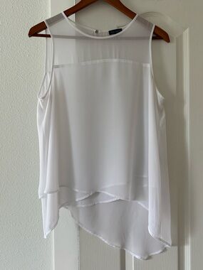 Vince Camuto Womens Medium White Sleeveless Chiffon Sheer Blouse Layered Hem Top